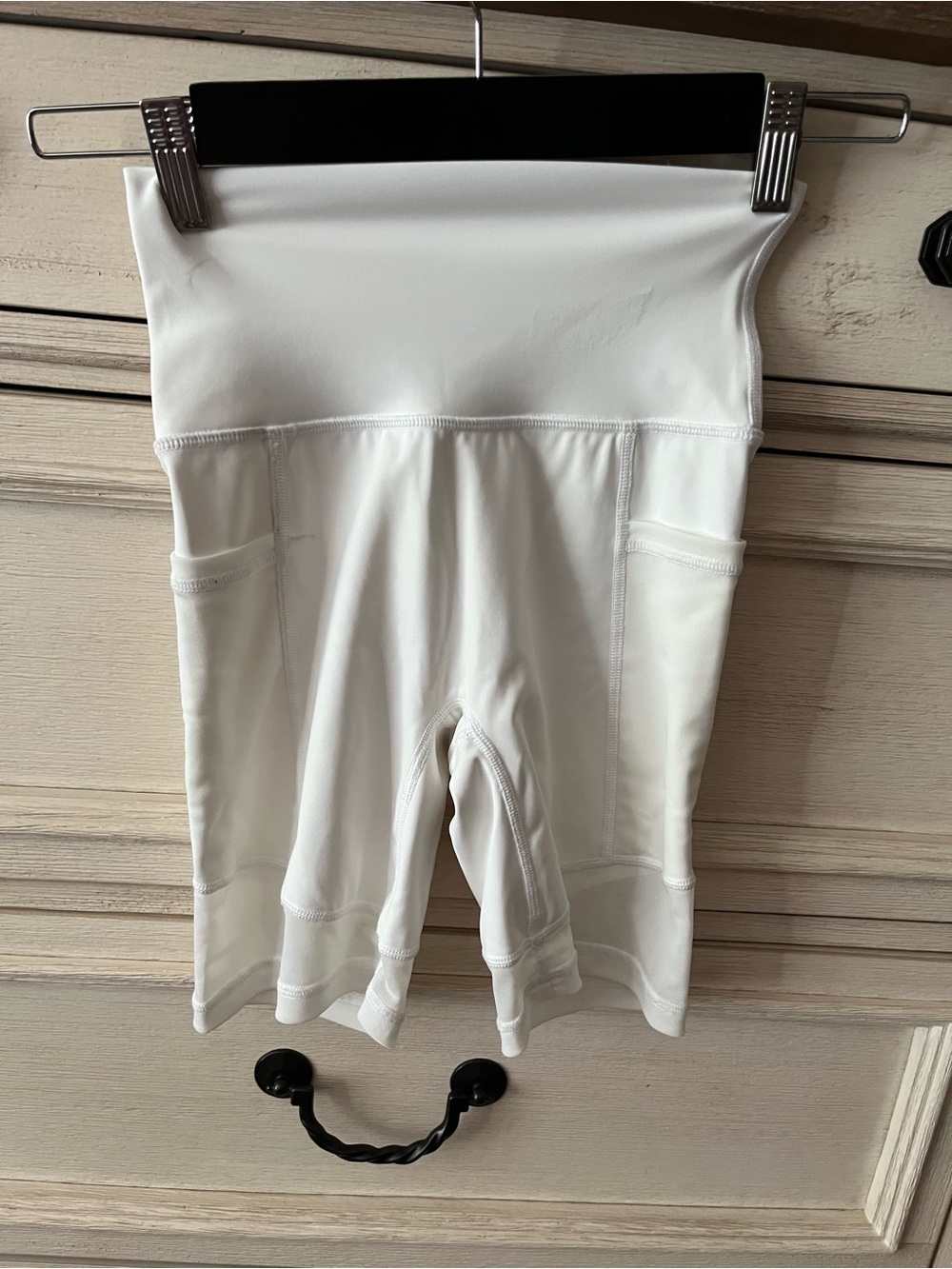 Women’s White High-Waist Biker Shortd with Side Pockets